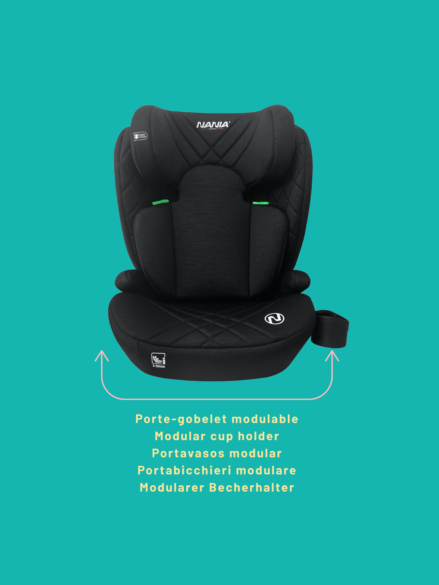 NANIA Siège auto enfant ceinturé Sienna-size 100-150 cm-Appui-tête Réglable- Porte gobelet