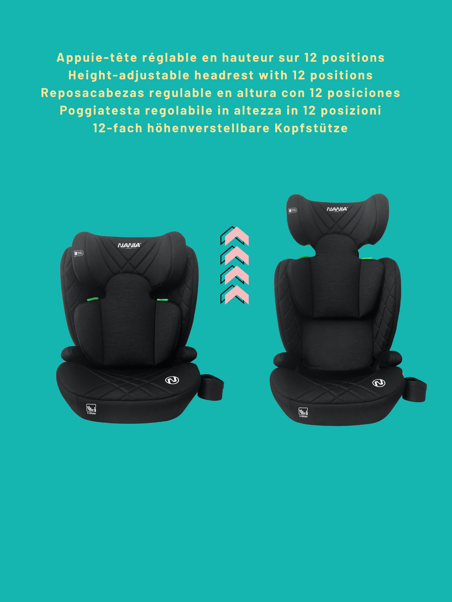 NANIA Siège auto enfant ceinturé Sienna-size 100-150 cm-Appui-tête Réglable- Porte gobelet