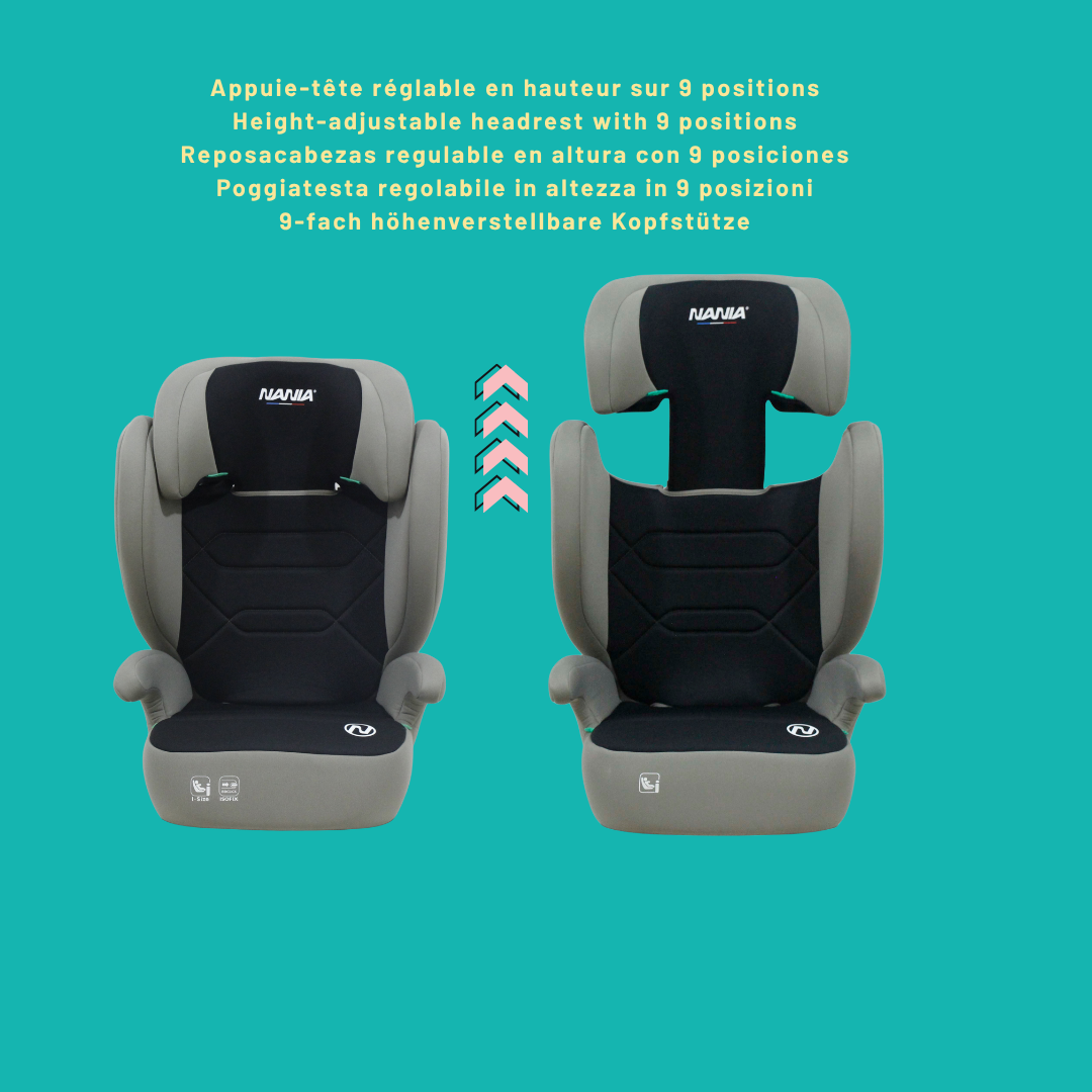 NANIA Siège auto enfant Bogota Isofix ou ceinturé  2 EN 1 de 100-150 cm-Appui-tête Réglable