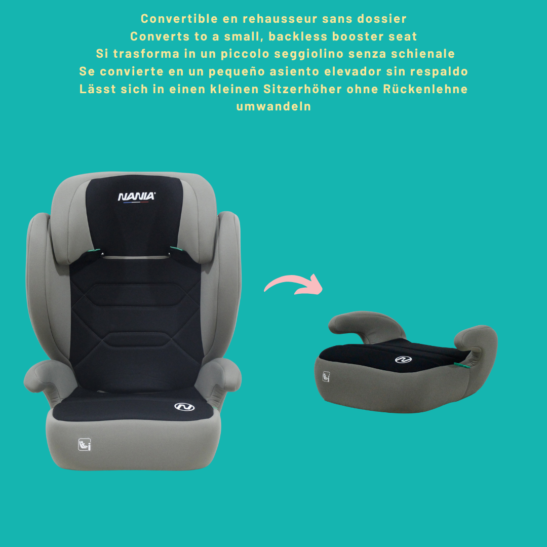 NANIA Siège auto enfant Bogota Isofix ou ceinturé  2 EN 1 de 100-150 cm-Appui-tête Réglable