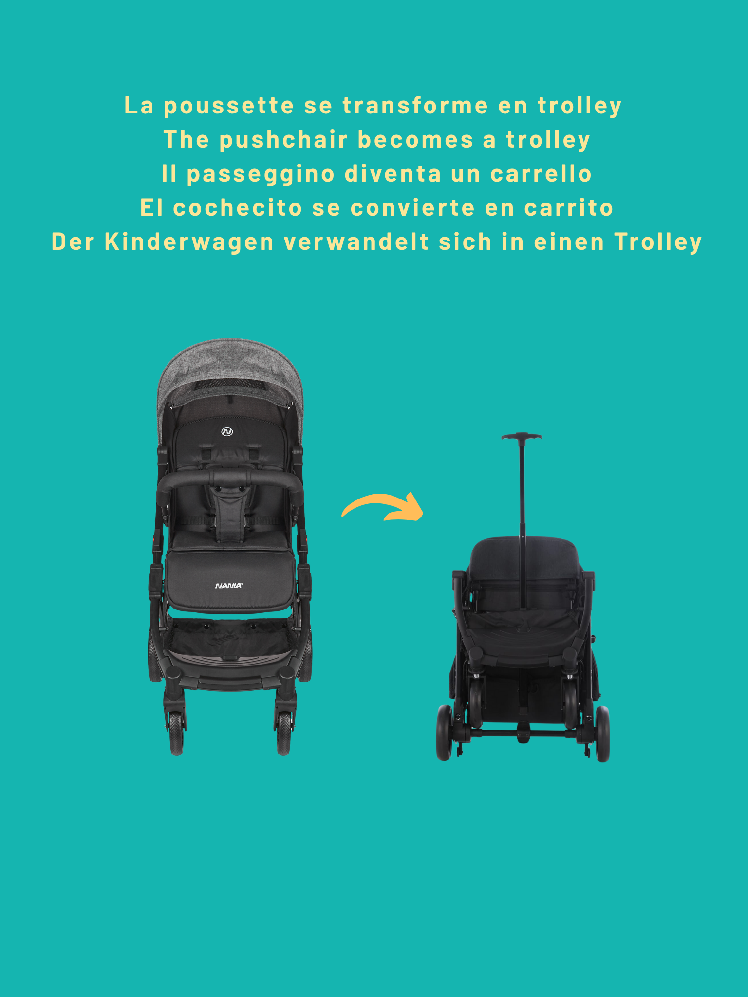 Nania Myla Poussette combinée 2 en 1 de 0 à 4 ans (22kg max) avec Siège auto Rimini Nania 40-87 cm - (0-13kg) + Base isofix-