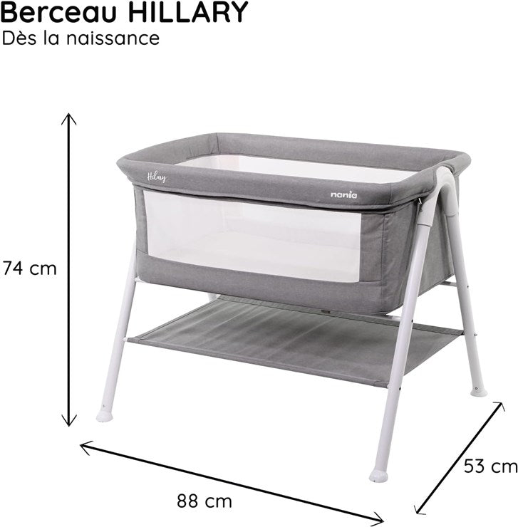Berceau bébé NANIA HILLARY - Dès la naissance - 9 Kg max - Matelas 3cm d'épaisseur inclus - Espace de rangement sous le berceau