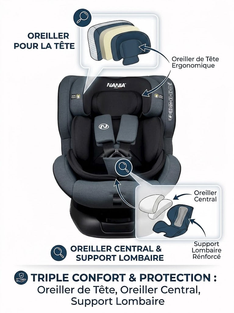 Siège auto Parma Isofix Pivotant 360° Norme i-Size, évolutif, naissance -12 ans environ, 40-150 cm, avec indicateur électronique d'installation, Housse grand confort