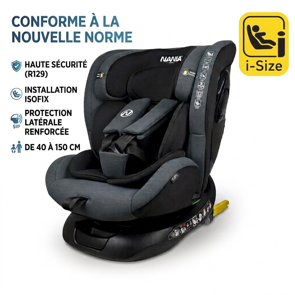 Siège auto Parma Isofix Pivotant 360° Norme i-Size, évolutif, naissance -12 ans environ, 40-150 cm, avec indicateur électronique d'installation, Housse grand confort