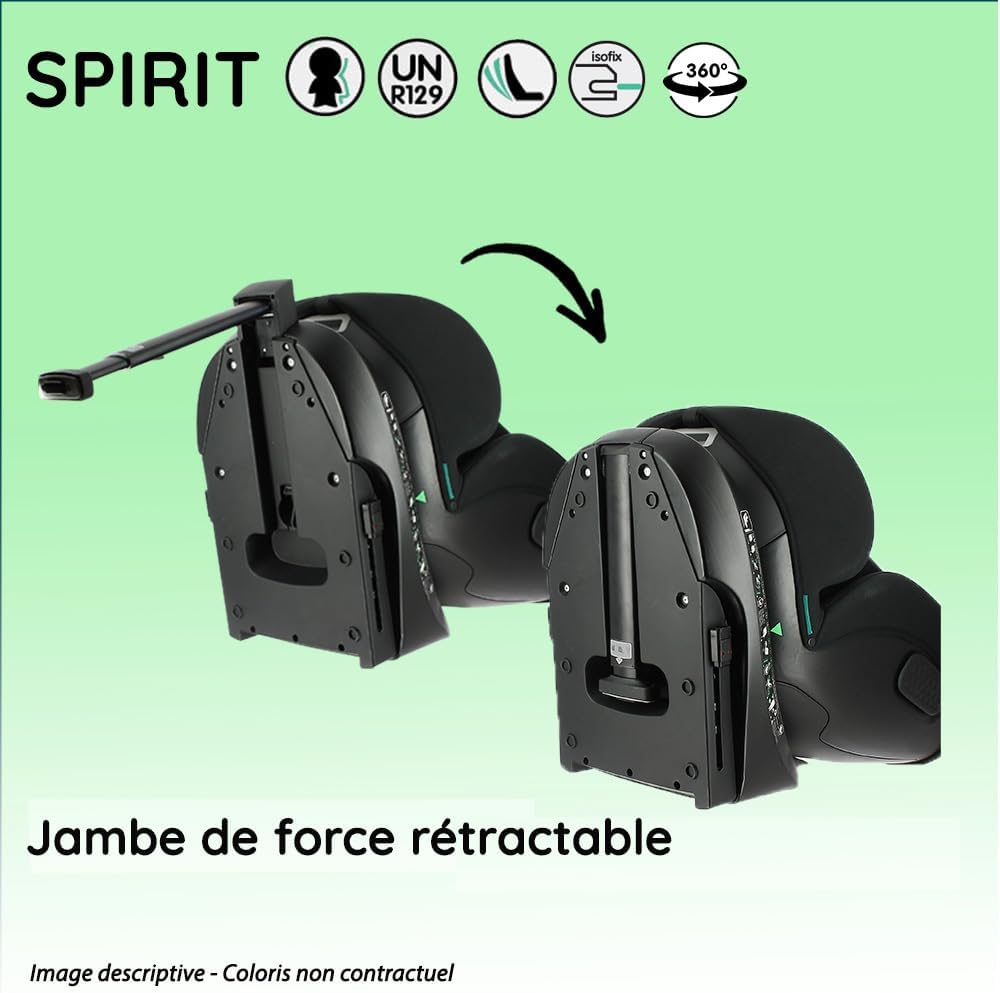 Siège auto SPIRIT ZY pivotant 360° - I-Size 40-150 cm - Evolutif  naissance jusqu'à 12 ans environ - Fixations isofix + jambe de force