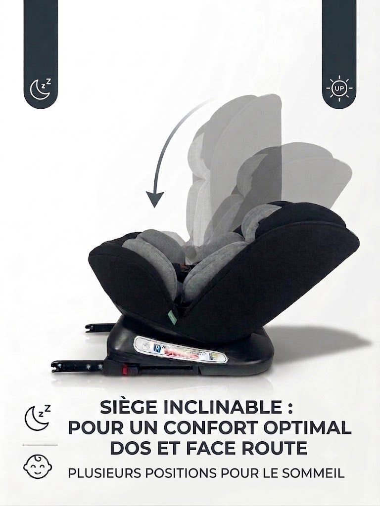 Nania Siège auto Como pivotant 360° Norme I-Size 40-150 cm Evolutif naissance à 12 ans environ - Fixations isofix