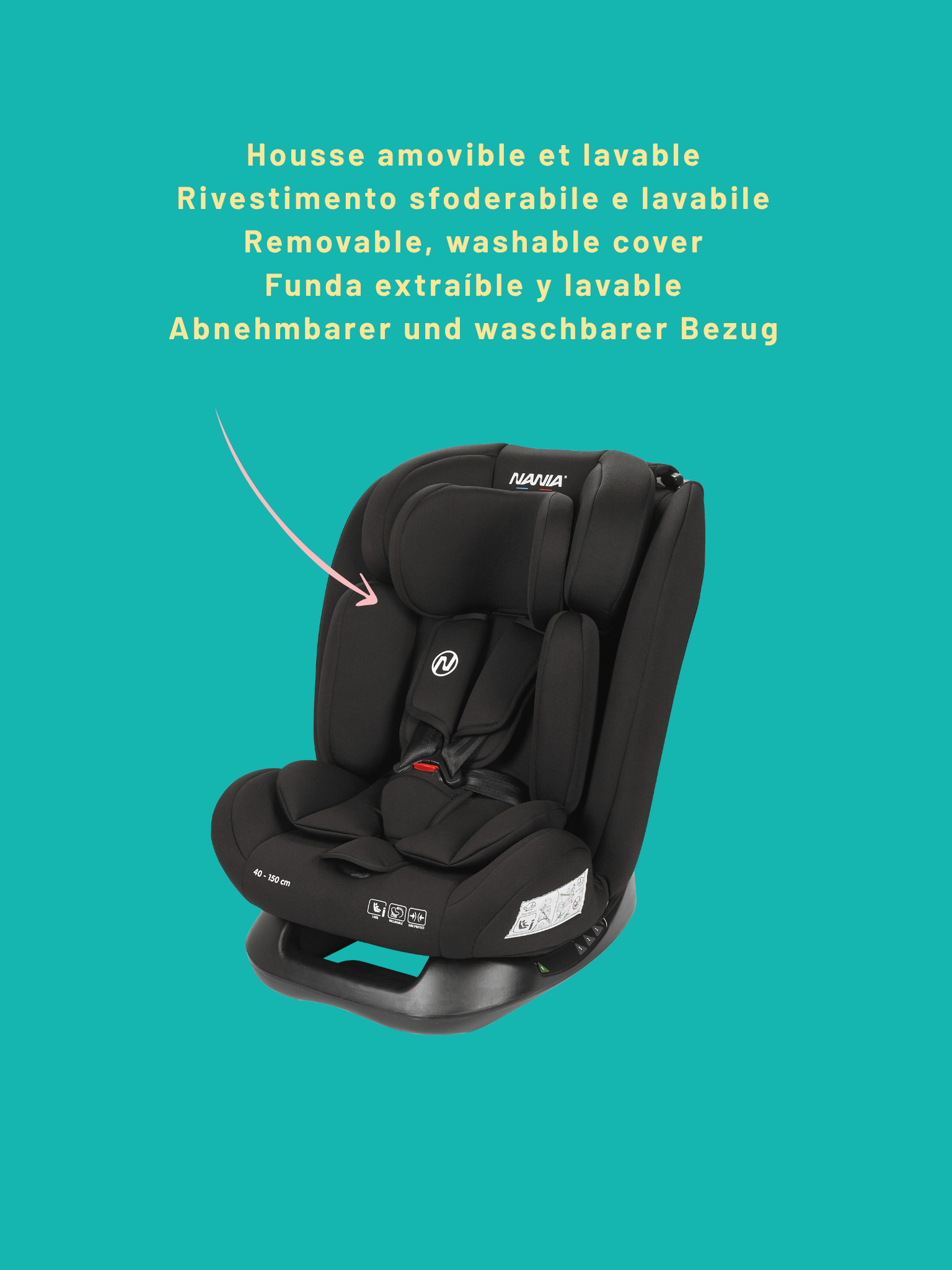 Nania Siège auto enfant Prato - I-Size 40-150 cm - Evolutif naissance jusqu'à 12 ans environ - Fixations ceinture de sécurité- Réglage de l'Appui-tête et de l'Inclinaison, Insert Lombaire et Réducteur