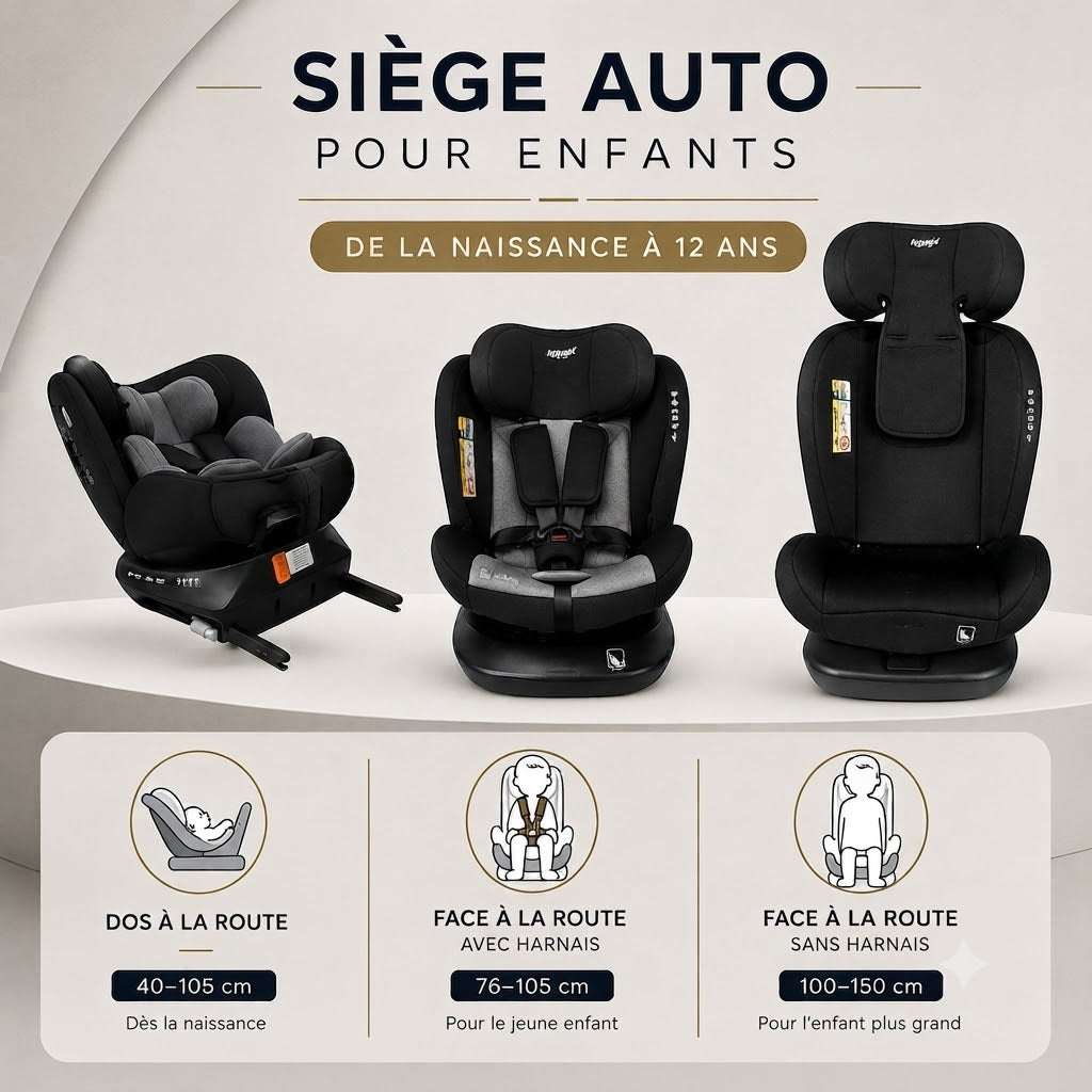 Nania Siège auto Como pivotant 360° Norme I-Size 40-150 cm Evolutif naissance à 12 ans environ - Fixations isofix