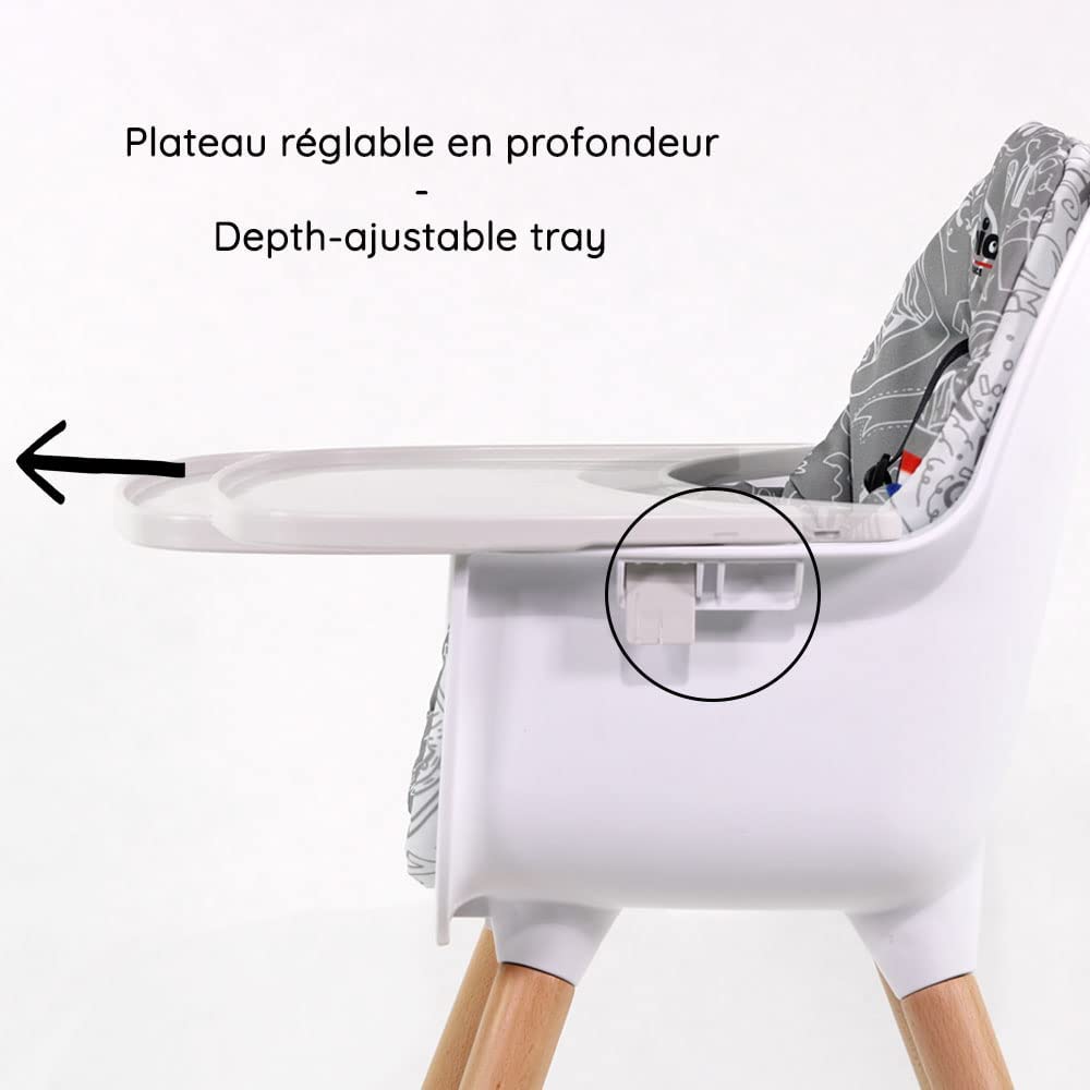 Chaise Haute Bébé évolutive 2 en 1 - Dès 6 mois jusqu'à 5 ans - Coussin réversible
