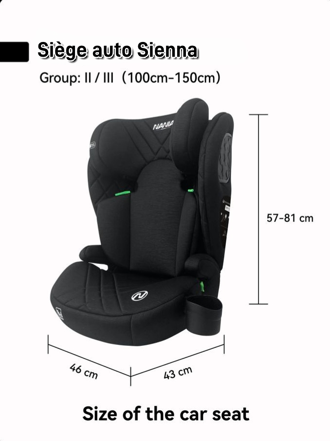 NANIA Siège auto enfant ceinturé Sienna-size 100-150 cm-Appui-tête Réglable- Porte gobelet