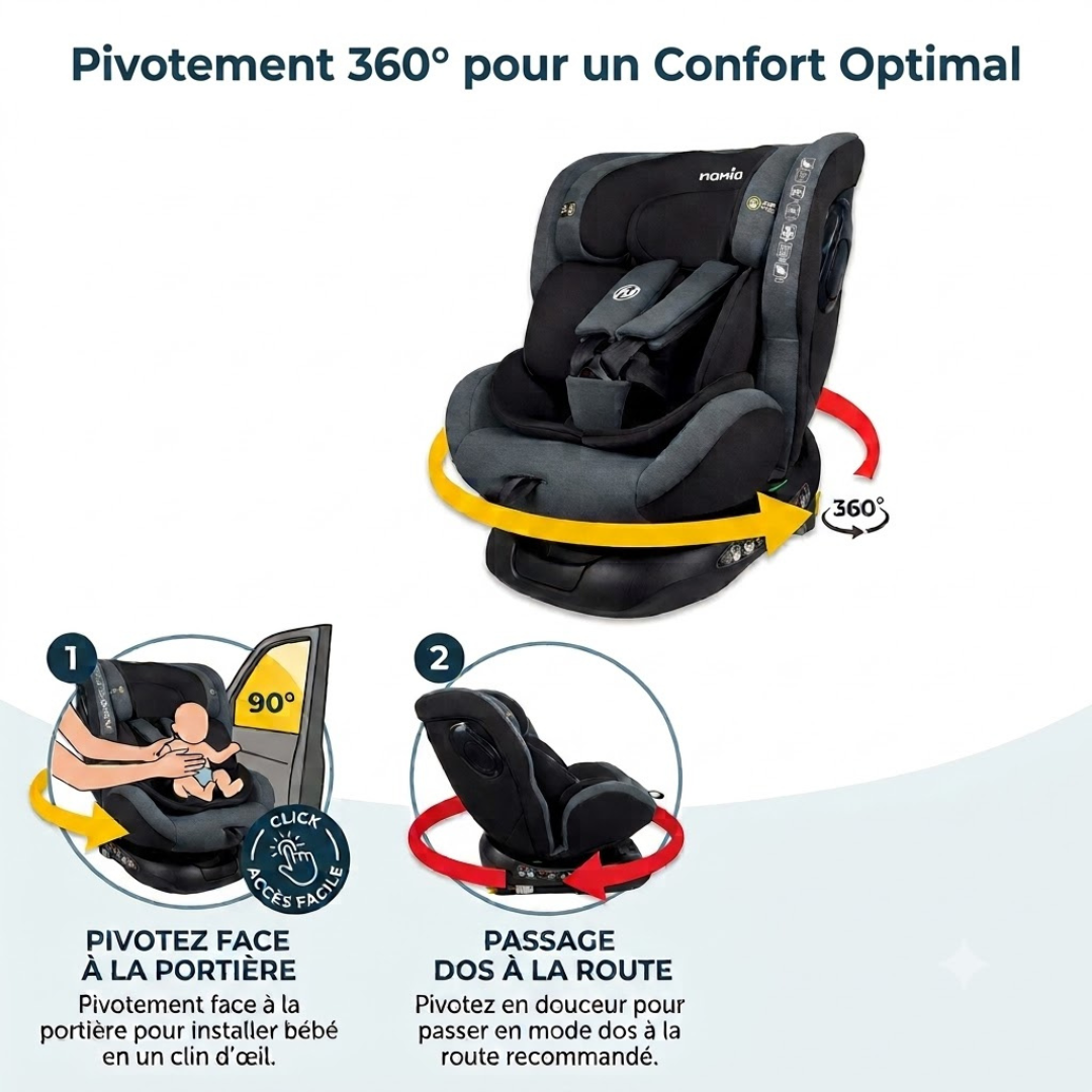 Siège auto Parma Isofix Pivotant 360° Norme i-Size, évolutif, naissance -12 ans environ, 40-150 cm, avec indicateur électronique d'installation, Housse grand confort