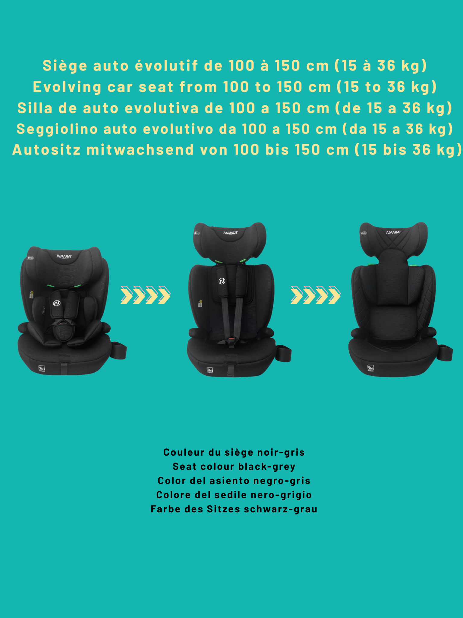 Nania Siège auto bébé ISOFIX Milano évolutif 76-150 cm -Têtière ajustable -Porte gobelet