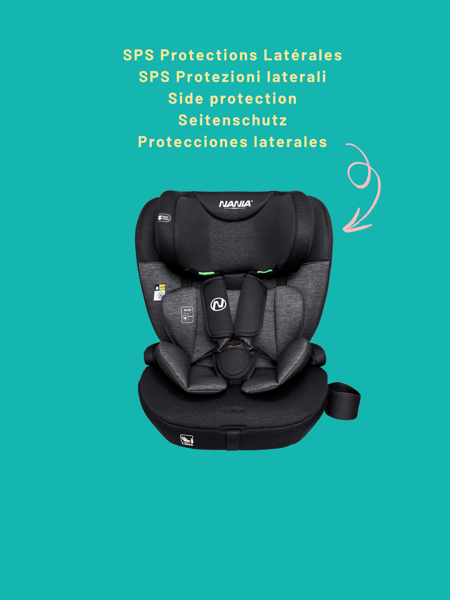 Nania Siège auto bébé ISOFIX Milano évolutif 76-150 cm -Têtière ajustable -Porte gobelet