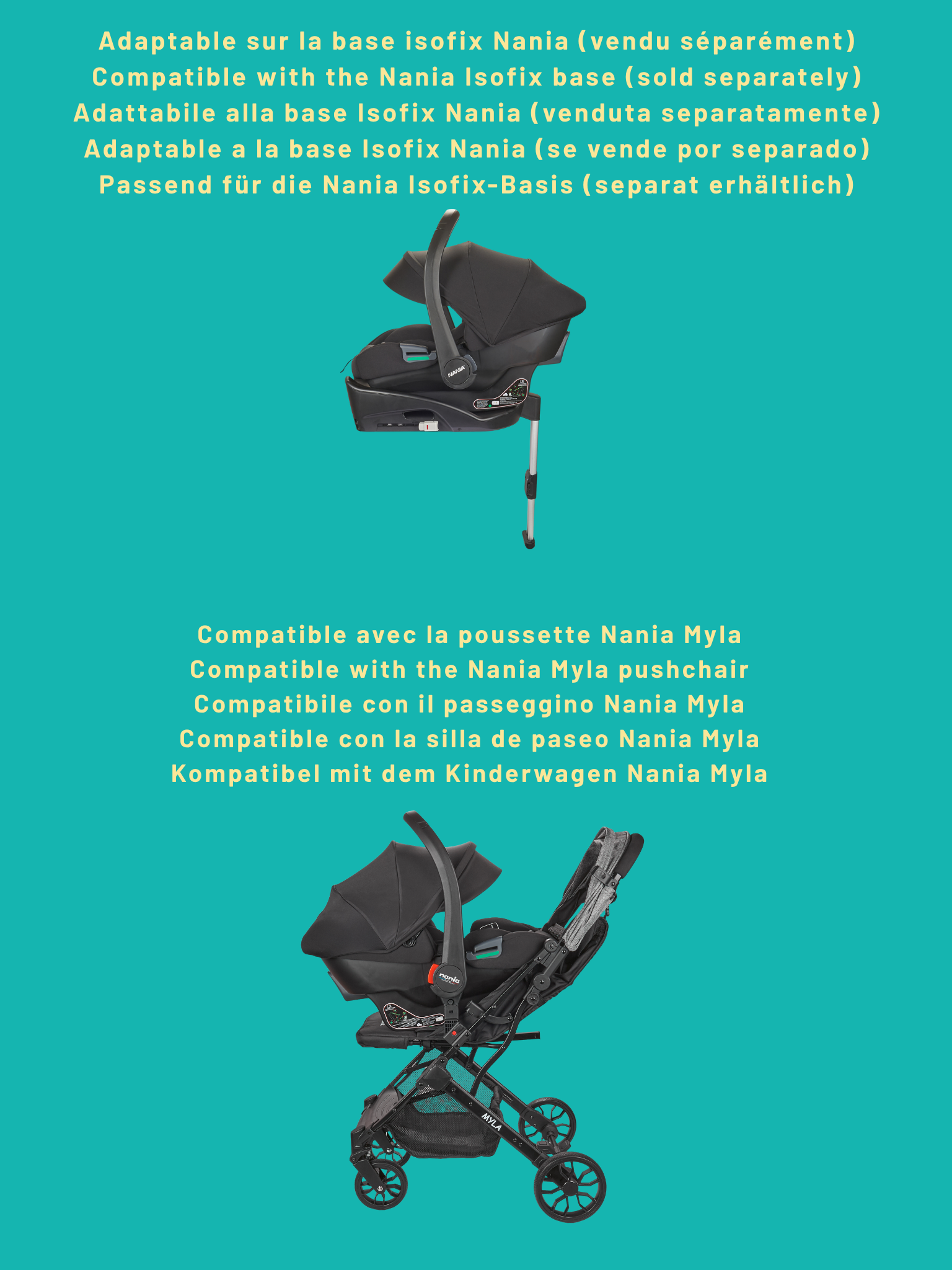 NANIA Siège auto bébé Rimini 40-87 cm naissance à 13 kg, Appuie-tête réglable –Fixation ceinturé