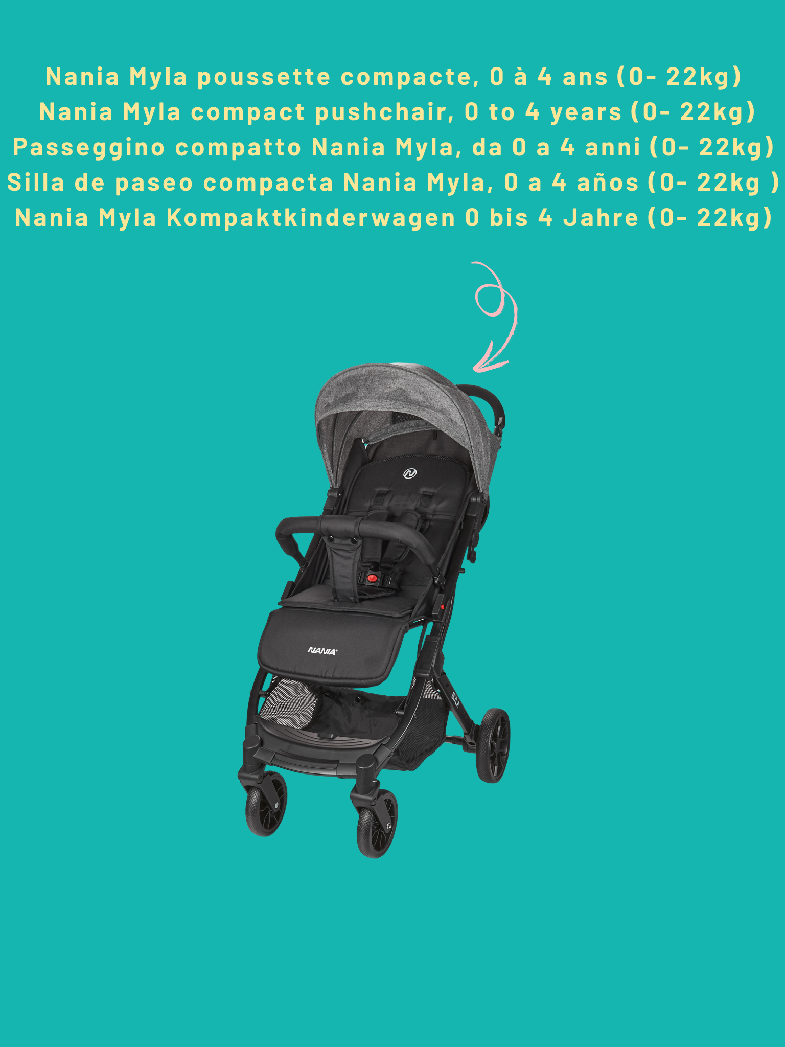 Nania Myla Poussette combinée 2 en 1 de 0 à 4 ans (22kg max) avec Siège auto Rimini Nania 40-87 cm - (0-13kg) + Base isofix-