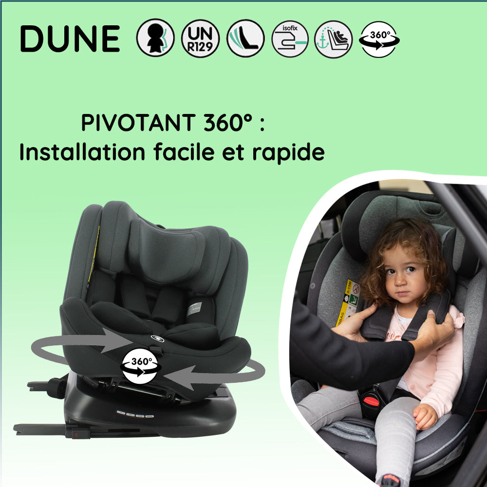 Seggiolino auto girevole Nania DUNE 360°, I-Size 40-150 cm - Adattabile dalla nascita fino a circa 12 anni - Attacchi Isofix 