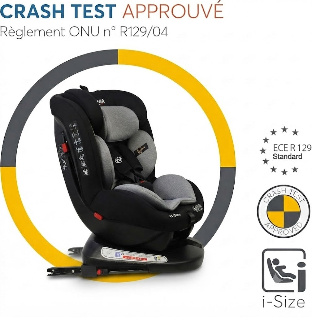 Nania Siège auto Como pivotant 360° Norme I-Size 40-150 cm Evolutif naissance à 12 ans environ - Fixations isofix