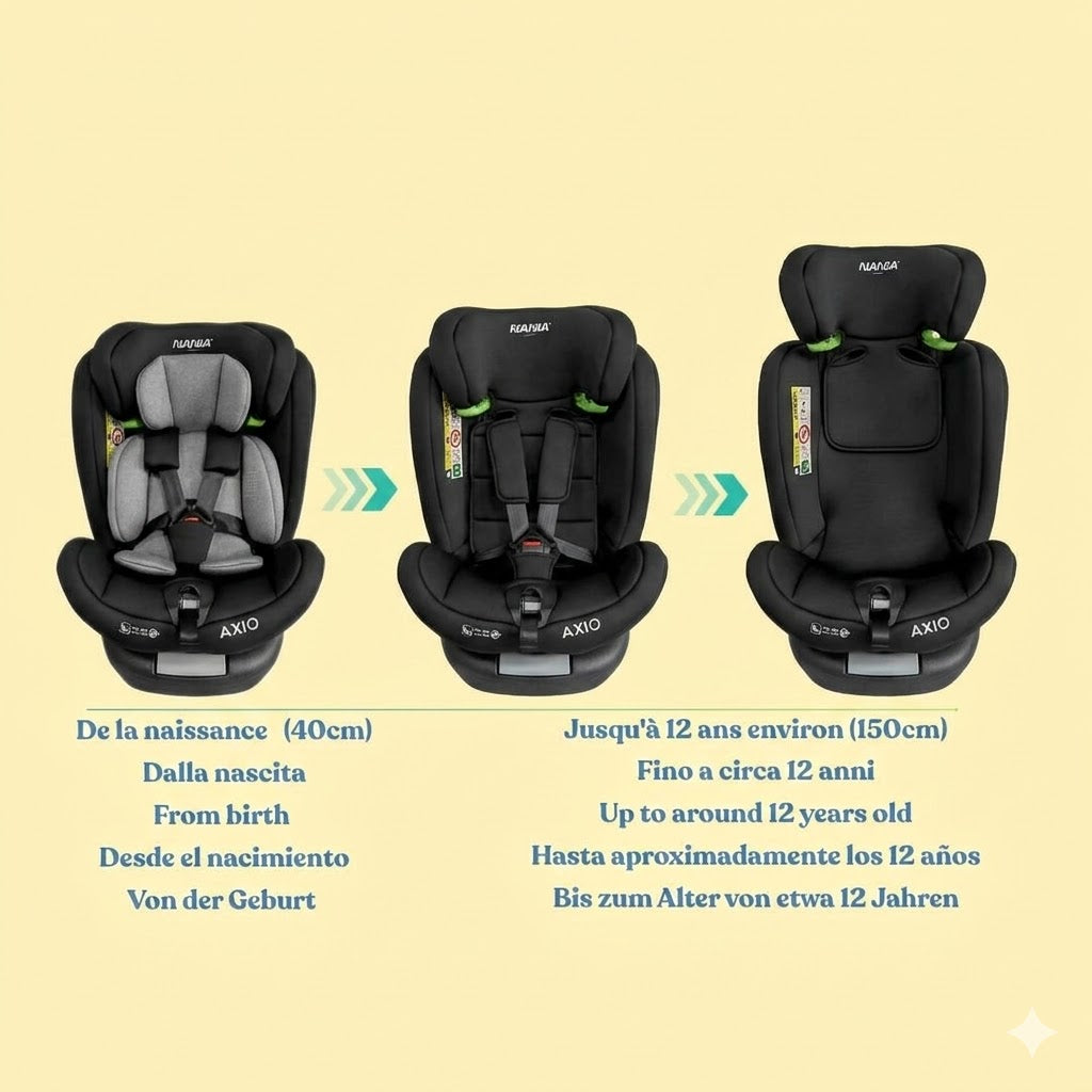 Siège auto AXIO Pivotant 360° I-Size 40-150 cm - Evolutif naissance à 12 ans environ  - Fixations isofix