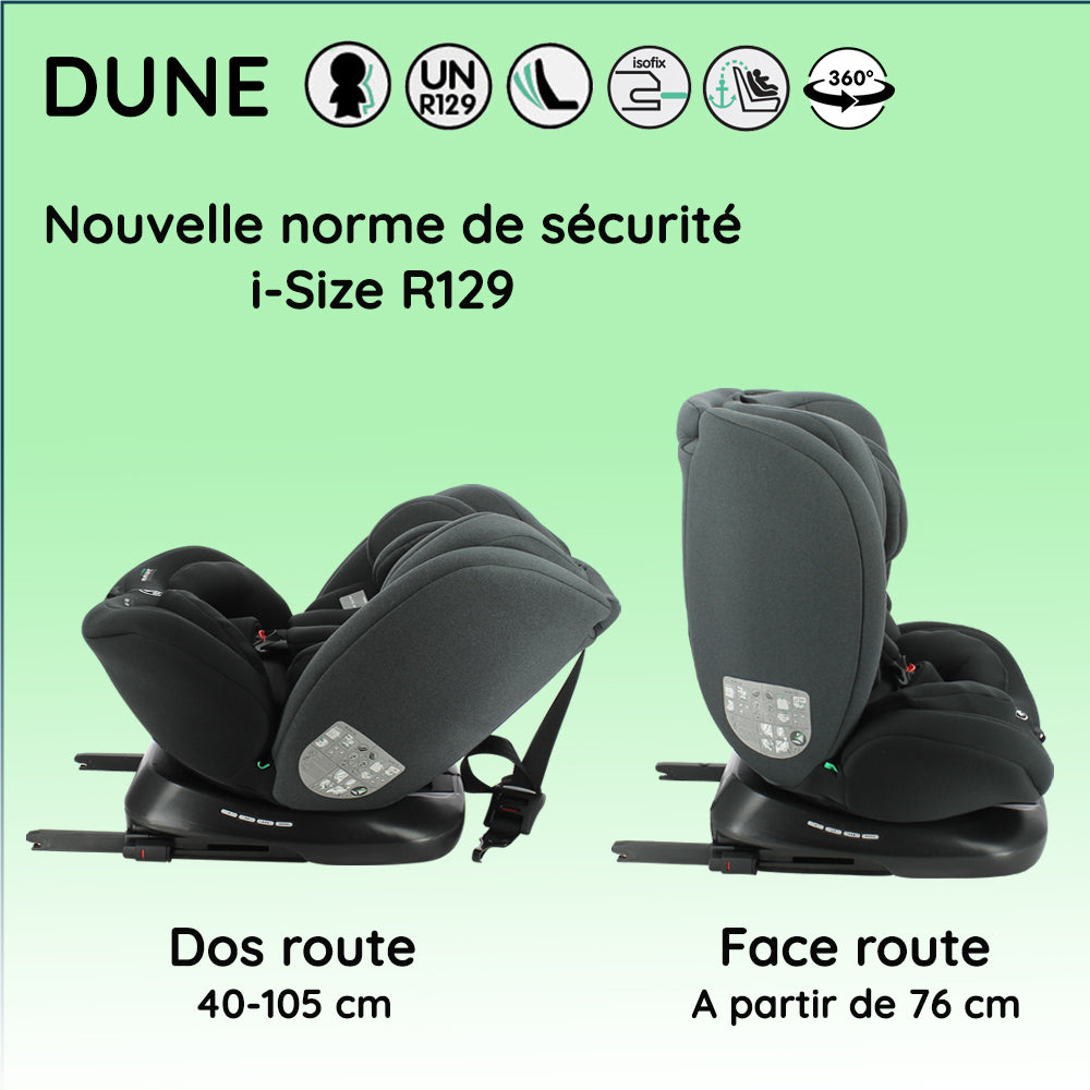 Seggiolino auto girevole Nania DUNE 360°, I-Size 40-150 cm - Adattabile dalla nascita fino a circa 12 anni - Attacchi Isofix 