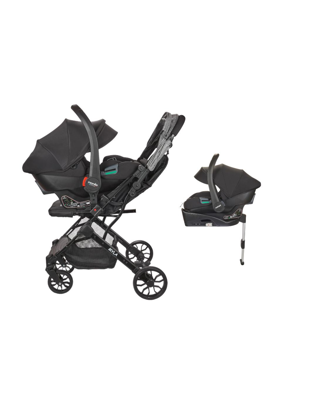 Nania Myla Poussette combinée 2 en 1 de 0 à 4 ans (22kg max) avec Siège auto Rimini Nania 40-87 cm - (0-13kg) + Base isofix-